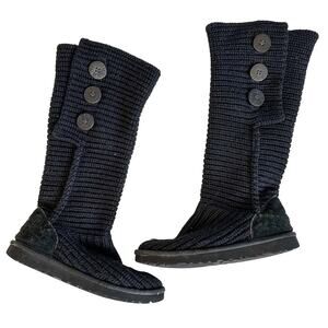 UGG Classic Cardy Boots Black Chunky Cable Sweater Boots 7